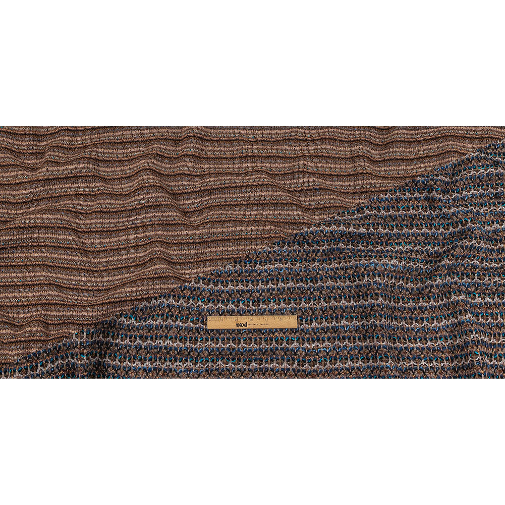 Teal, Gray and Taupe Striped Boucle Blended Wool Sweater Knit Full Teal, Gray and Taupe Striped Boucle Blended Wool Sweater Knit Full