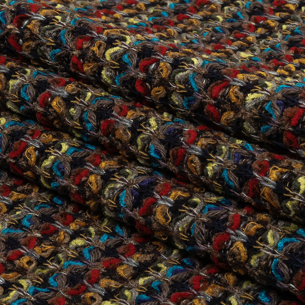 Italian Taupe and Multicolor Chenille and Boucle Striped Blended Wool Sweater Knit Folded Italian Taupe and Multicolor Chenille and Boucle Striped Blended Wool Sweater Knit Folded