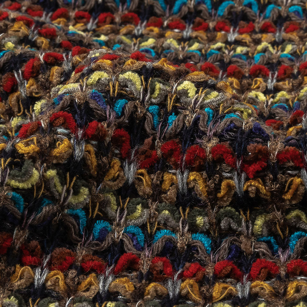 Italian Taupe and Multicolor Chenille and Boucle Striped Blended Wool Sweater Knit Detail Italian Taupe and Multicolor Chenille and Boucle Striped Blended Wool Sweater Knit Detail