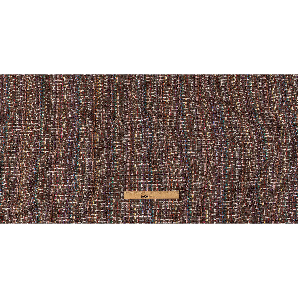 Italian Taupe, Burgundy and Multicolor Tweedy Plaid Blended Wool Woven Full Italian Taupe, Burgundy and Multicolor Tweedy Plaid Blended Wool Woven Full
