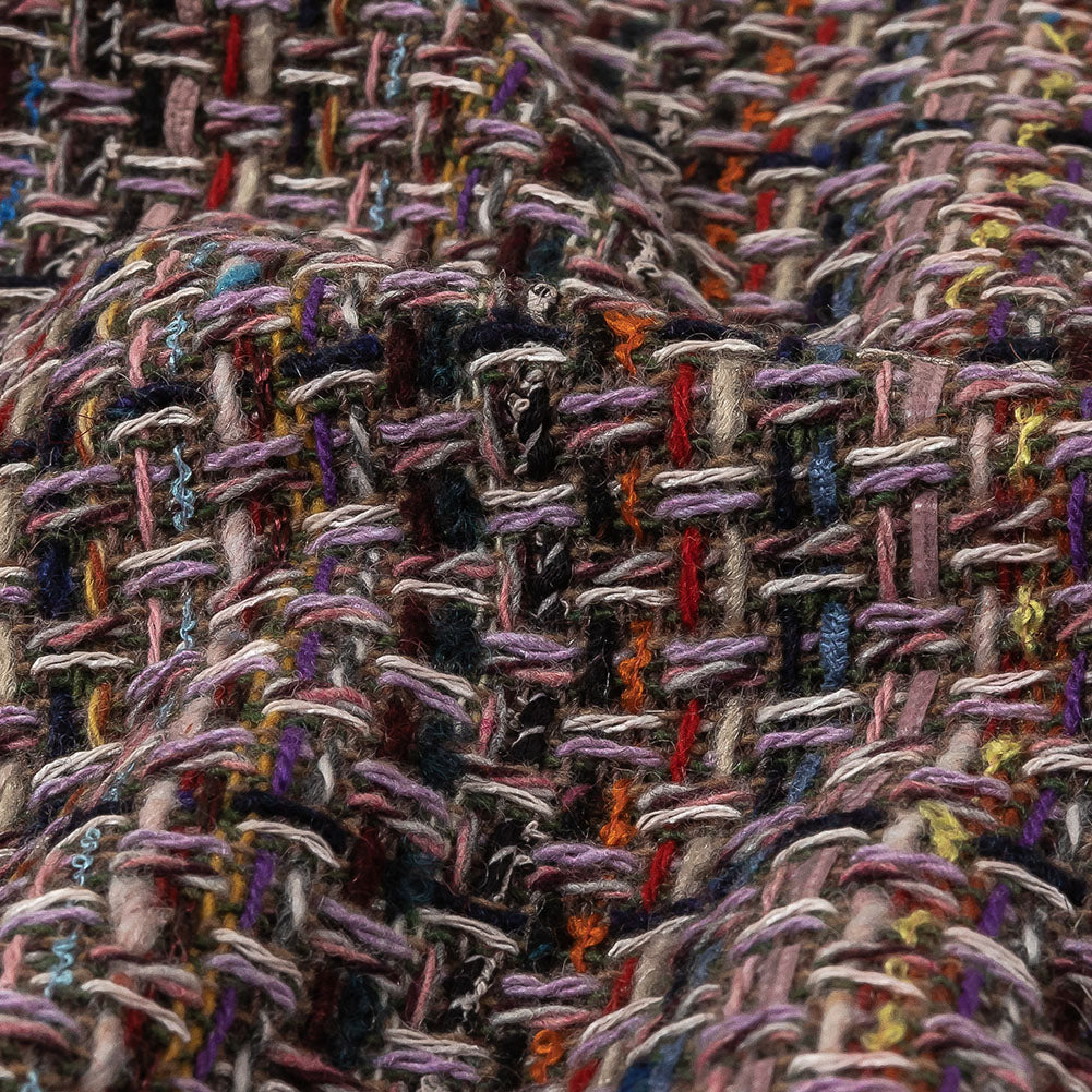 Italian Olive, Lilac and Multicolor Tweedy Plaid Blended Wool Woven Detail Italian Olive, Lilac and Multicolor Tweedy Plaid Blended Wool Woven Detail