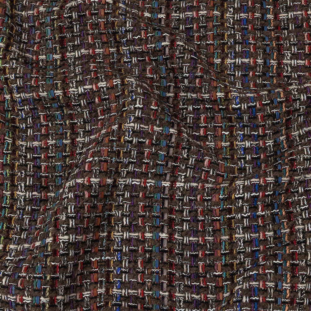 Black Coffee, Cream and Multicolor Tweedy Plaid Blended Wool Woven Black Coffee, Cream and Multicolor Tweedy Plaid Blended Wool Woven