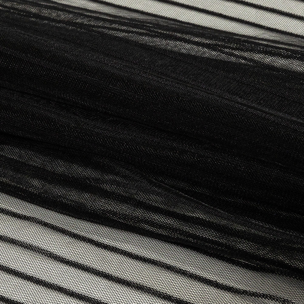 Embroidery Striped Tulle - Black - Elsinore Collection - Folded Embroidery Striped Tulle - Black - Elsinore Collection - Folded