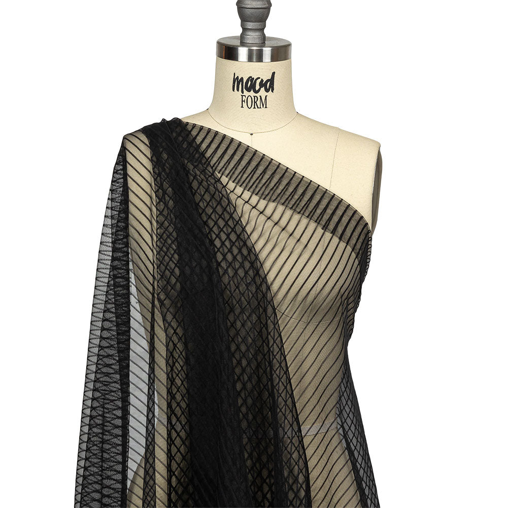 Embroidery Striped Tulle - Black - Elsinore Collection - Drape Embroidery Striped Tulle - Black - Elsinore Collection - Drape