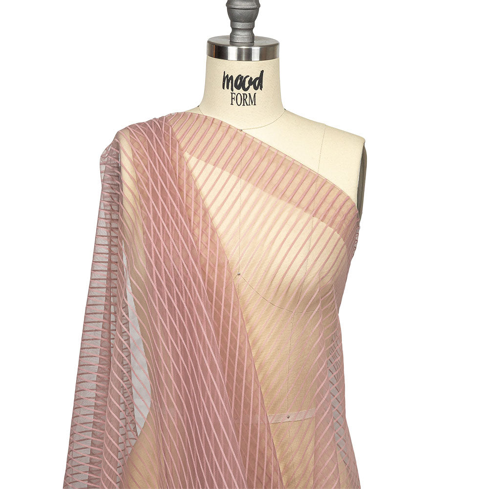 Embroidery Striped Tulle - Dusty Rose - Elsinore Collection Embroidery Striped Tulle - Dusty Rose - Elsinore Collection
