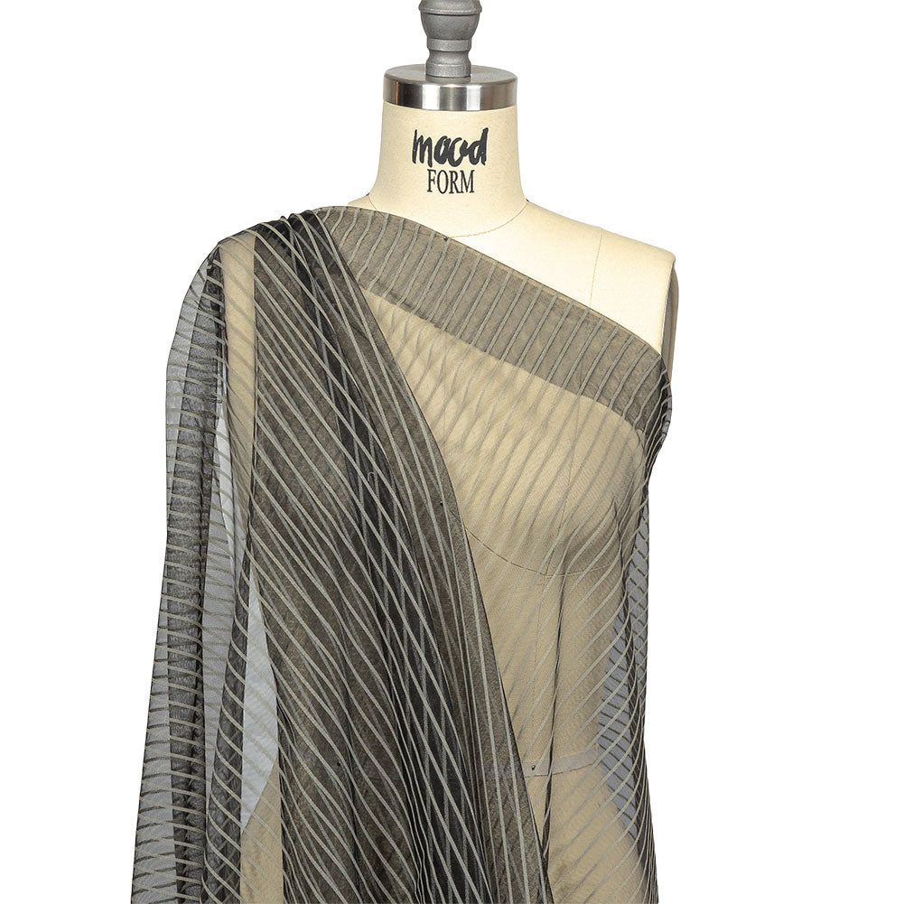 Embroidery Striped Tulle - Black and Gray - Elsinore Collection - Drape Embroidery Striped Tulle - Black and Gray - Elsinore Collection - Drape
