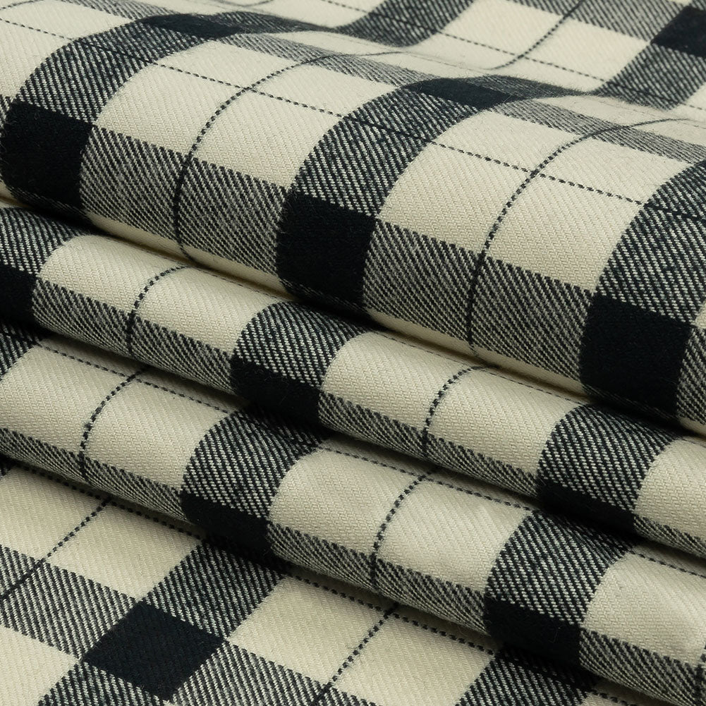 Cream and Black Plaid Brushed Cotton Twill Folded Cream and Black Plaid Brushed Cotton Twill Folded