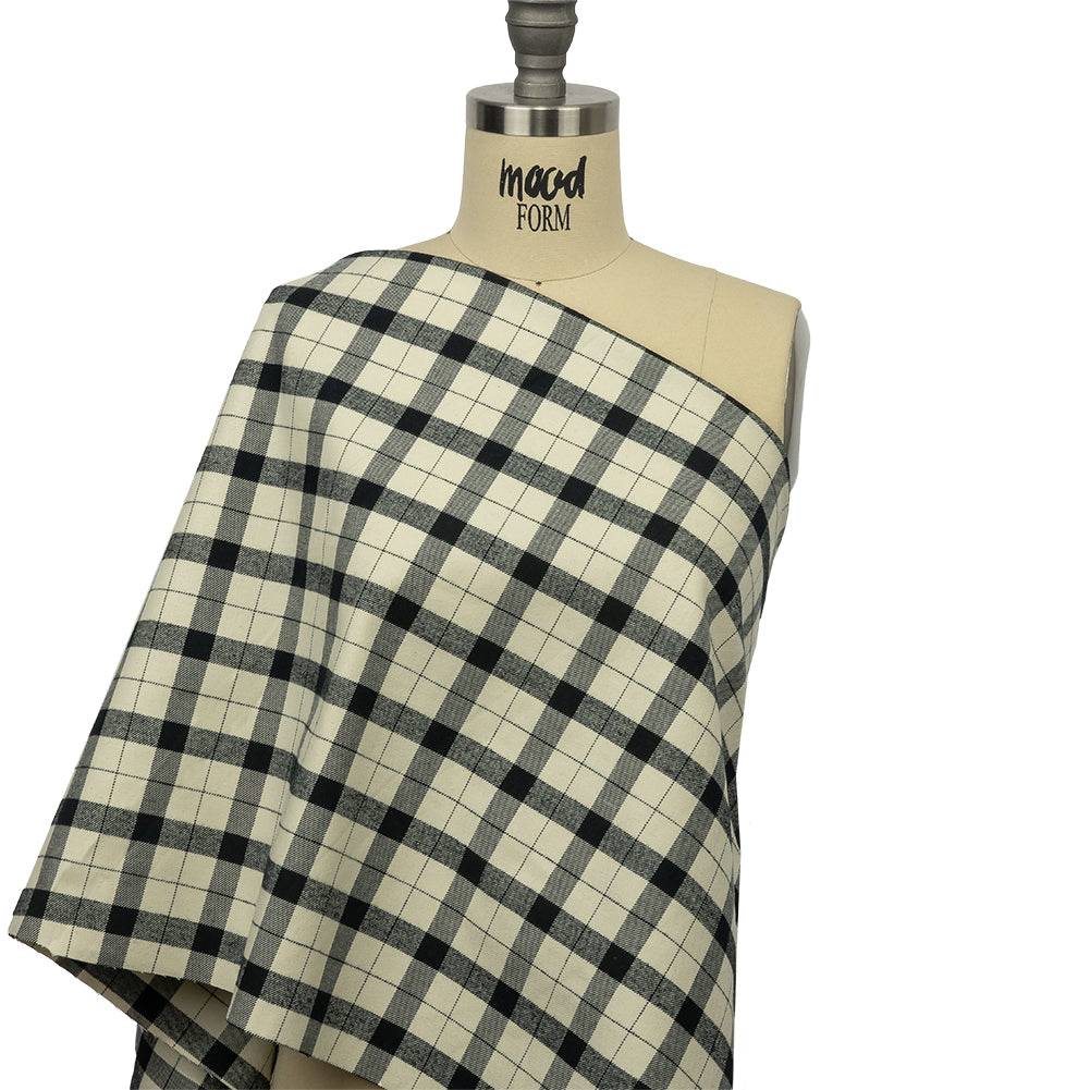 Cream and Black Plaid Brushed Cotton Twill Drape Cream and Black Plaid Brushed Cotton Twill Drape