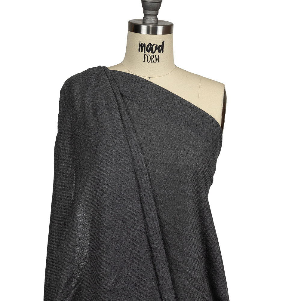 Charcoal Heathered Polyester Waffle Sweater Knit Drape Charcoal Heathered Polyester Waffle Sweater Knit Drape