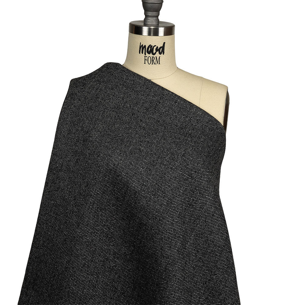 Black and Gray Diagonal Stripes Blended Wool Twill Double Cloth Coating Drape Black and Gray Diagonal Stripes Blended Wool Twill Double Cloth Coating Drape