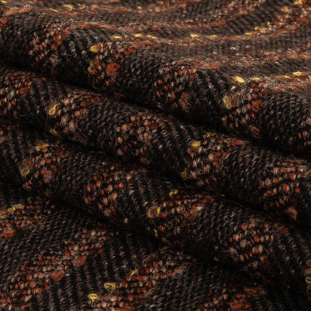 Brown, Black and Orange Boucle Stripes Blended Wool Twill Coating Folded Brown, Black and Orange Boucle Stripes Blended Wool Twill Coating Folded