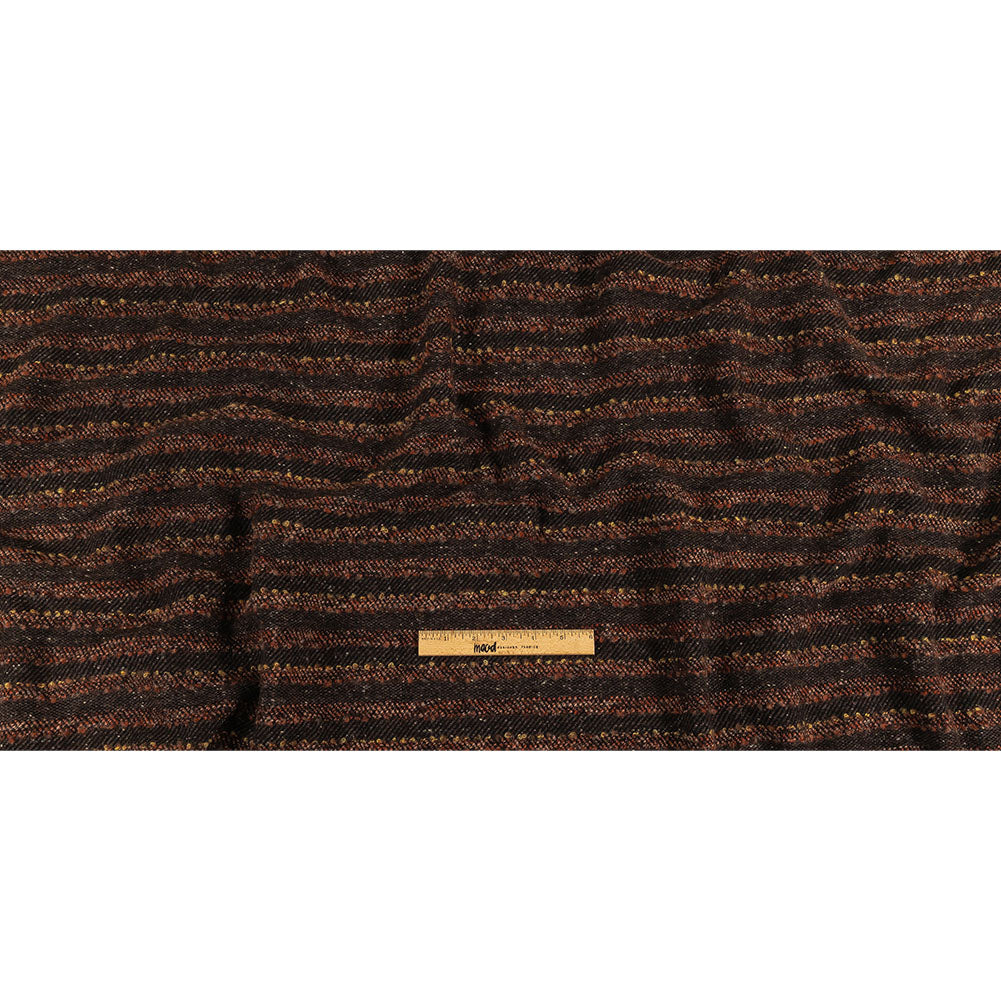 Brown, Black and Orange Boucle Stripes Blended Wool Twill Coating Full Brown, Black and Orange Boucle Stripes Blended Wool Twill Coating Full