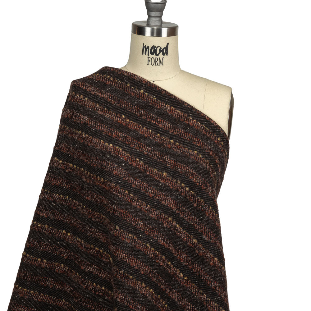 Brown, Black and Orange Boucle Stripes Blended Wool Twill Coating Drape Brown, Black and Orange Boucle Stripes Blended Wool Twill Coating Drape