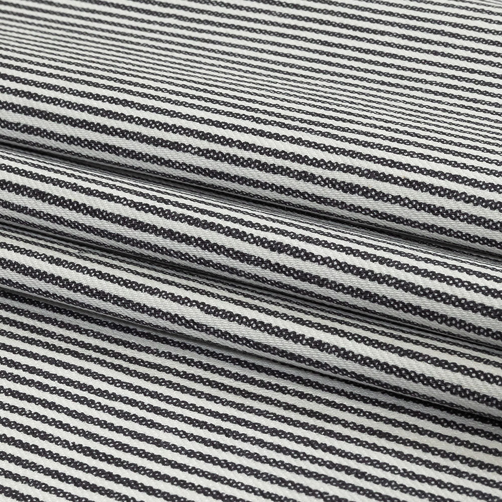 White and Dark Gray Loopy Stripes Stretch Cotton Twill Folded White and Dark Gray Loopy Stripes Stretch Cotton Twill Folded