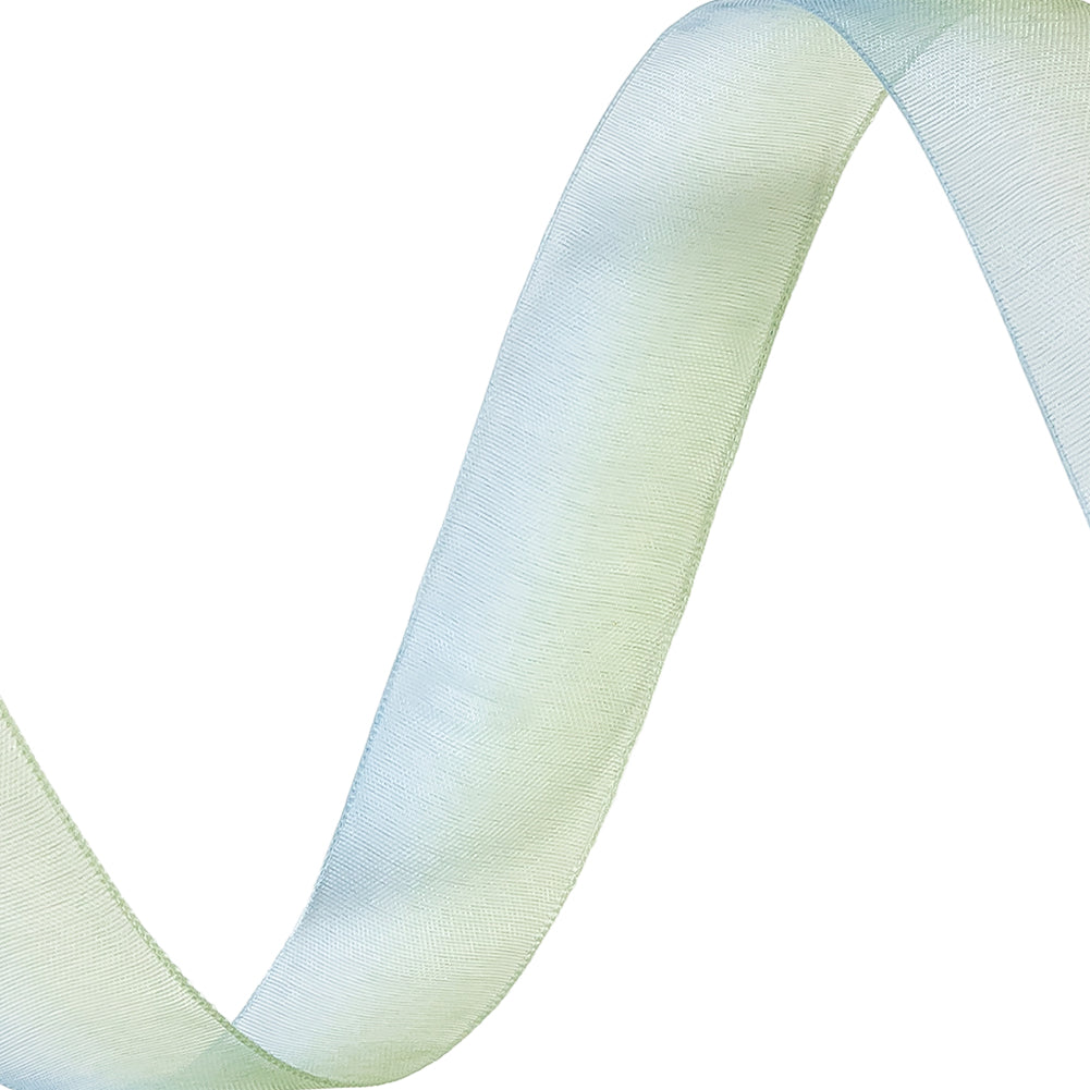 Sheer Blue and Kiwi Ombre Ribbon - 0.875" - Detail Sheer Blue and Kiwi Ombre Ribbon - 0.875" - Detail