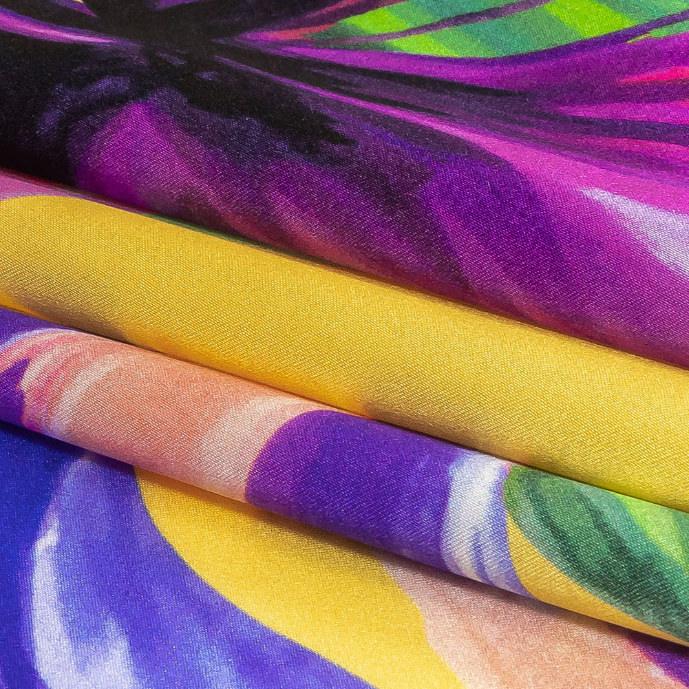 Mood Exclusive Italian Purple, Strawberry Pink and Yellow Lilies Silk Charmeuse Mood Exclusive Italian Purple, Strawberry Pink and Yellow Lilies Silk Charmeuse