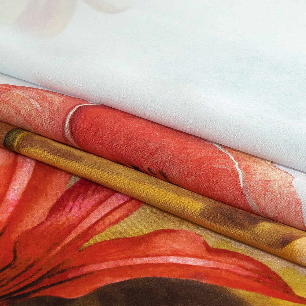 Mood Exclusive Italian Bit of Blue, Olive and Pink Pastoral Floral Border Printed Silk Charmeuse - Folded Mood Exclusive Italian Bit of Blue, Olive and Pink Pastoral Floral Border Printed Silk Charmeuse - Folded