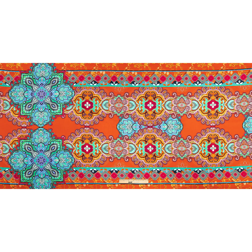 Mood Exclusive Italian Red, Lime and Beige Floral Tile Silk Charmeuse - Full Mood Exclusive Italian Red, Lime and Beige Floral Tile Silk Charmeuse - Full