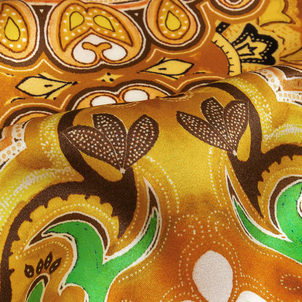 Mood Exclusive Italian Black, Gold and Green Floral Tile Silk Charmeuse - Detail Mood Exclusive Italian Black, Gold and Green Floral Tile Silk Charmeuse - Detail