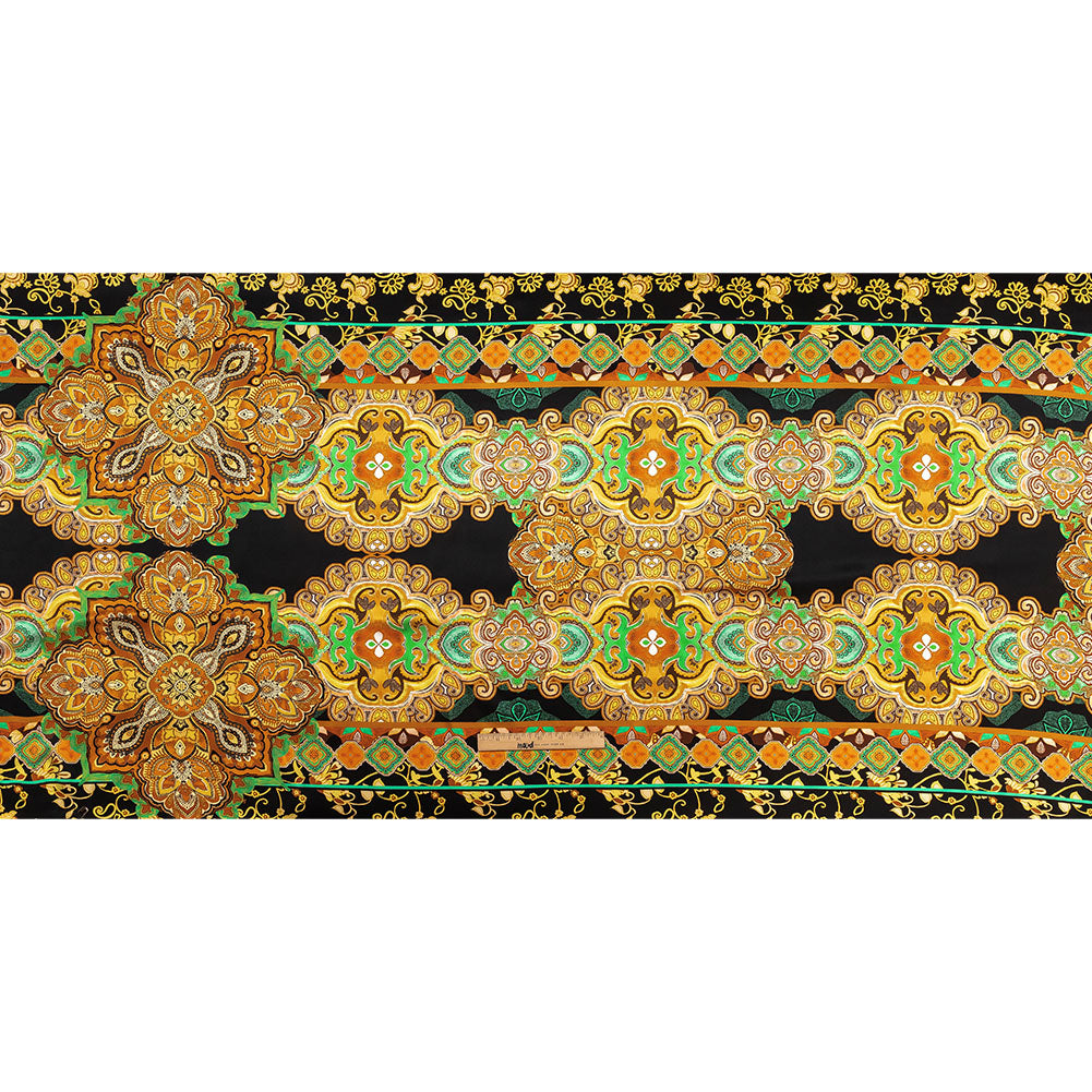 Mood Exclusive Italian Black, Gold and Green Floral Tile Silk Charmeuse - Full Mood Exclusive Italian Black, Gold and Green Floral Tile Silk Charmeuse - Full