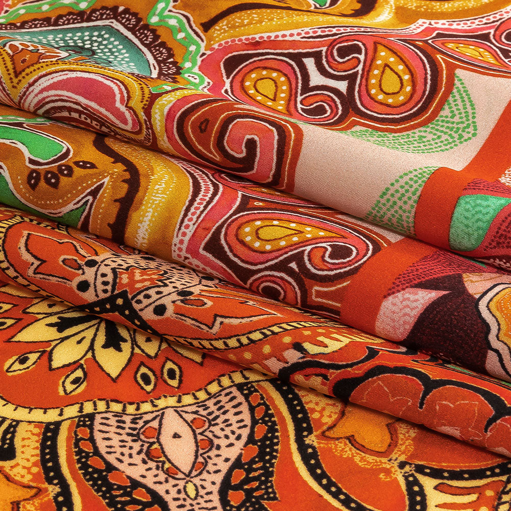 Mood Exclusive Italian Vibrant Green, Red and Orange Floral Tile Silk Charmeuse Mood Exclusive Italian Vibrant Green, Red and Orange Floral Tile Silk Charmeuse