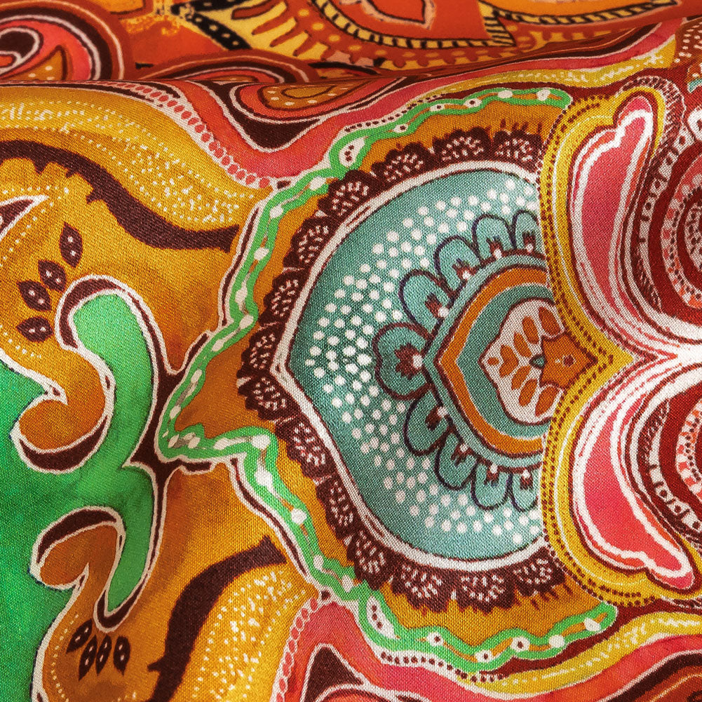 Mood Exclusive Italian Vibrant Green, Red and Orange Floral Tile Silk Charmeuse Mood Exclusive Italian Vibrant Green, Red and Orange Floral Tile Silk Charmeuse