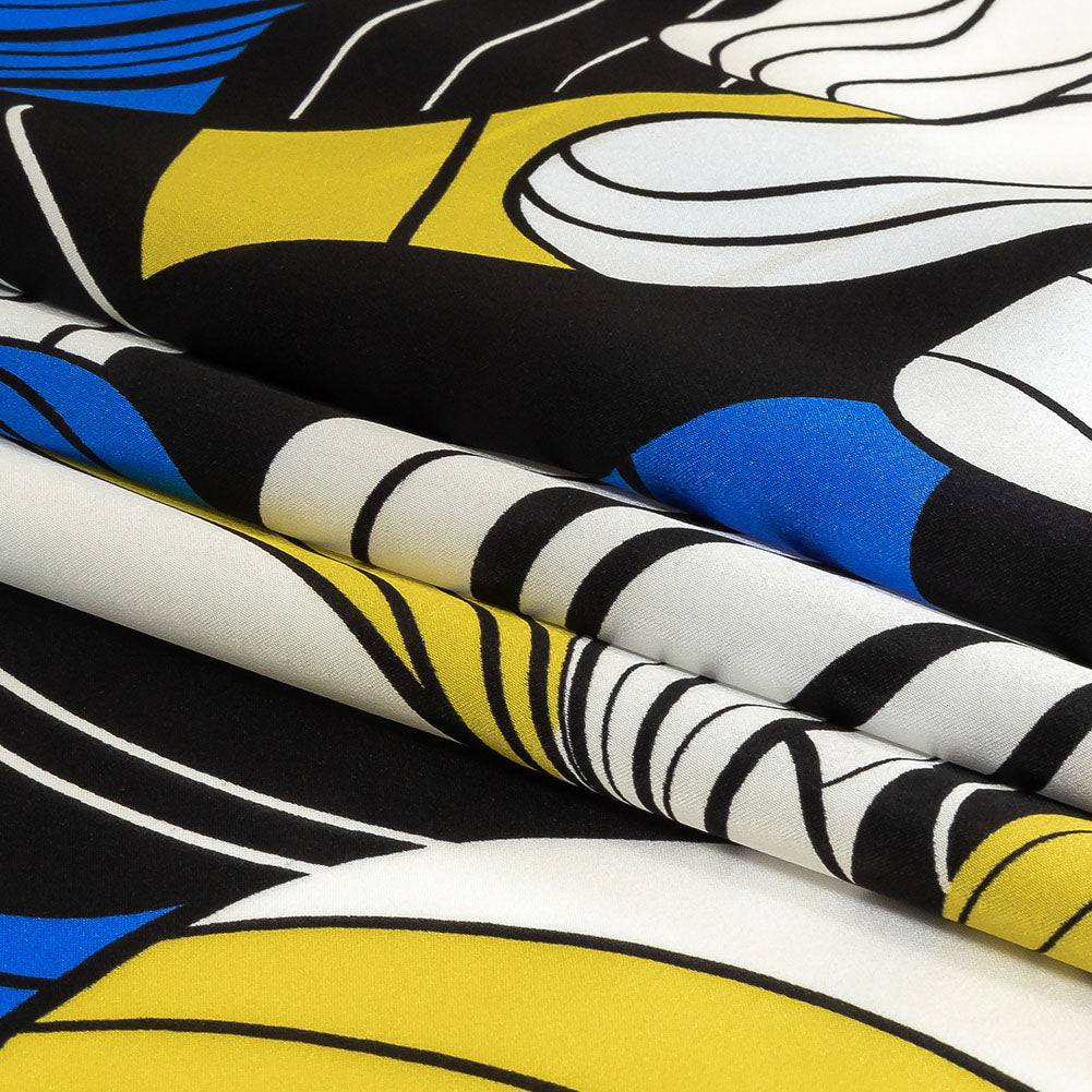 Mood Exclusive Italian Blue, Black and Yellow Art Nouveau Flowers Border Print Silk Charmeuse - Folded Mood Exclusive Italian Blue, Black and Yellow Art Nouveau Flowers Border Print Silk Charmeuse - Folded