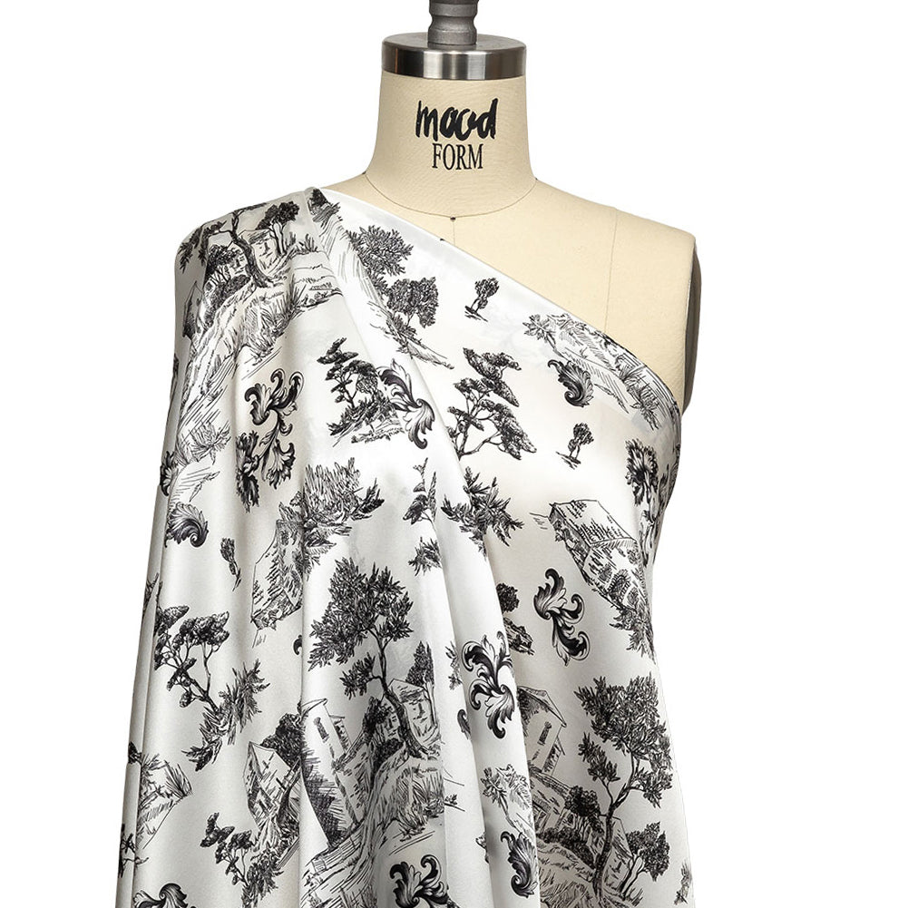 Mood Exclusive Italian Black Bean and Cloud Dancer Elegant Toile Silk Charmeuse Mood Exclusive Italian Black Bean and Cloud Dancer Elegant Toile Silk Charmeuse
