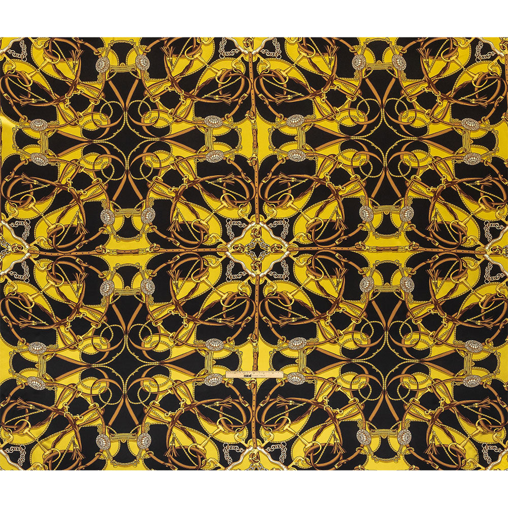 Mood Exclusive Italian Black, Yellow and Brown Bridles and Reins Silk Charmeuse Panel - Full Mood Exclusive Italian Black, Yellow and Brown Bridles and Reins Silk Charmeuse Panel - Full