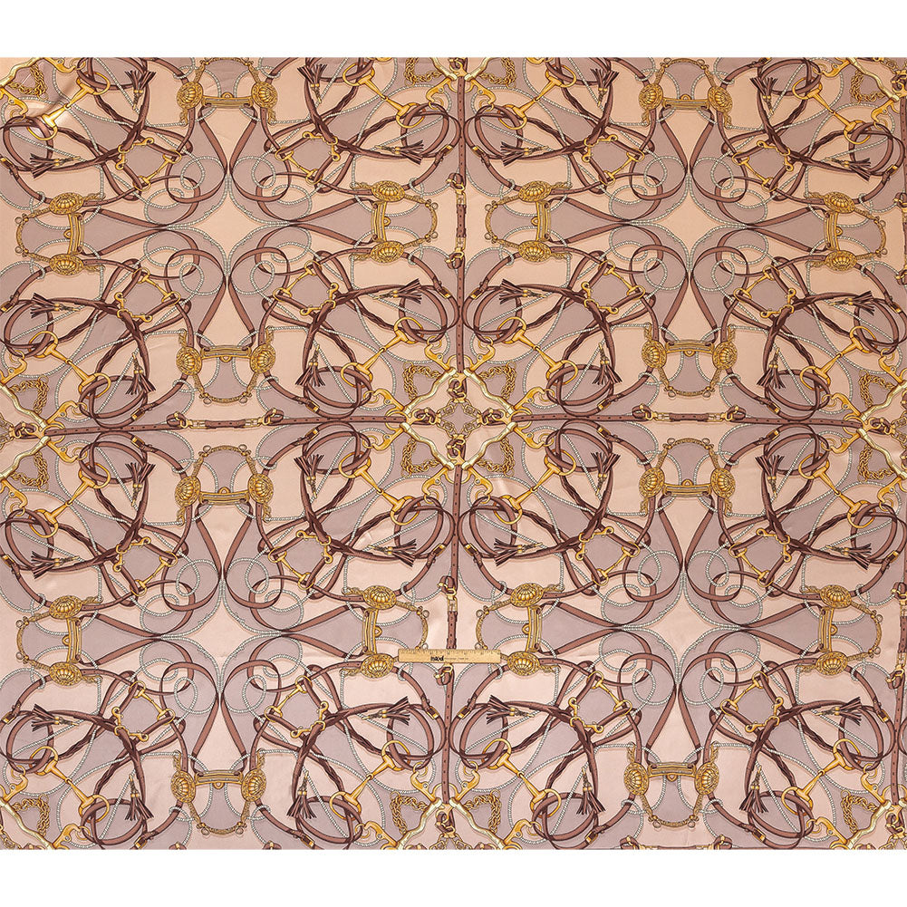 Mood Exclusive Italian Beige, Taupe and Gold Bridles and Reins Silk Charmeuse Panel - Full Mood Exclusive Italian Beige, Taupe and Gold Bridles and Reins Silk Charmeuse Panel - Full