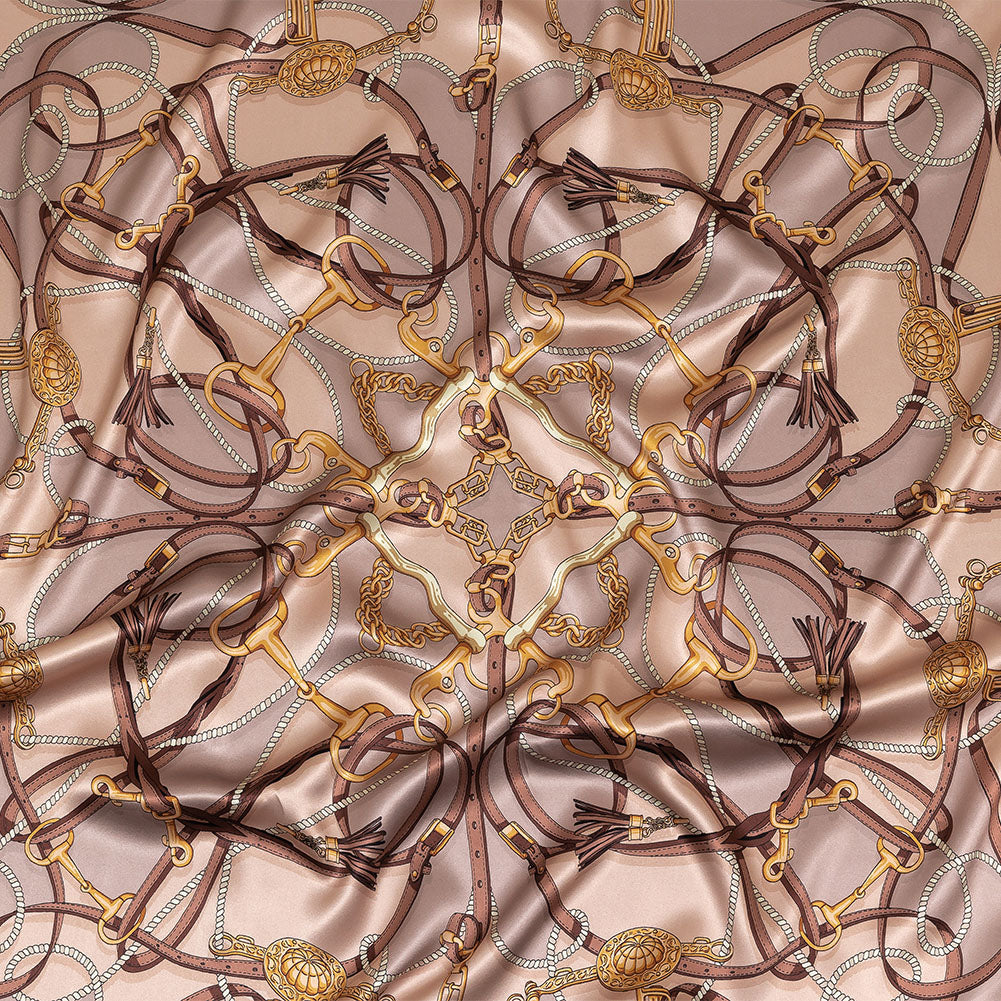 Mood Exclusive Italian Beige, Taupe and Gold Bridles and Reins Silk Charmeuse Panel Mood Exclusive Italian Beige, Taupe and Gold Bridles and Reins Silk Charmeuse Panel