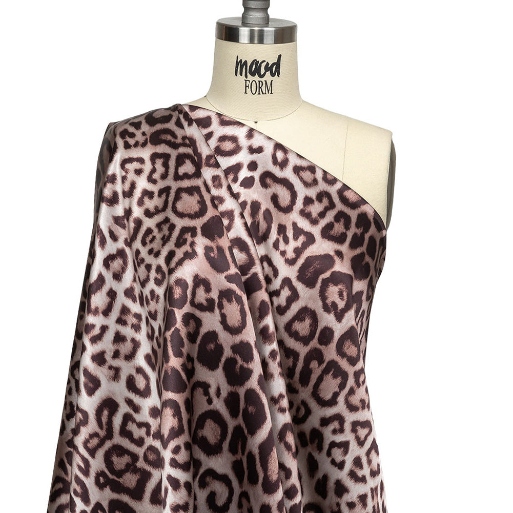 Mood Exclusive Italian Taupe and Black Leopard Printed Silk Charmeuse - Drape Mood Exclusive Italian Taupe and Black Leopard Printed Silk Charmeuse - Drape