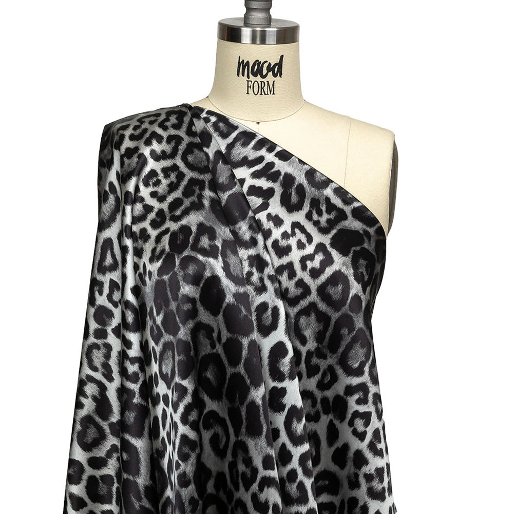 Mood Exclusive Italian Black and Gray Leopard Printed Silk Charmeuse Mood Exclusive Italian Black and Gray Leopard Printed Silk Charmeuse