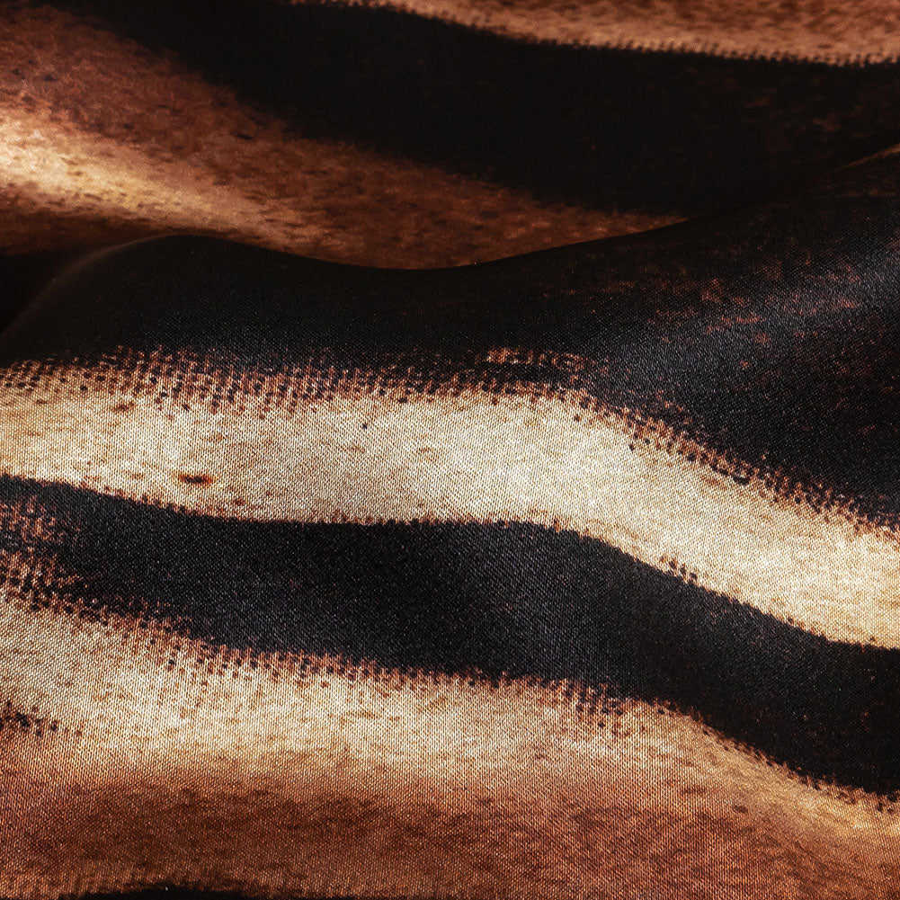 Mood Exclusive Italian Black, White and Brown Abstracted Zebra Border Printed Silk Charmeuse - Detail Mood Exclusive Italian Black, White and Brown Abstracted Zebra Border Printed Silk Charmeuse - Detail