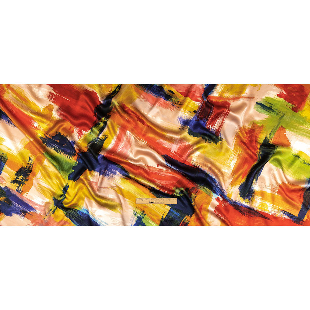 Mood Exclusive Italian Ivory, Red and Black Iris Painterly Abstraction Silk Charmeuse - Full Mood Exclusive Italian Ivory, Red and Black Iris Painterly Abstraction Silk Charmeuse - Full