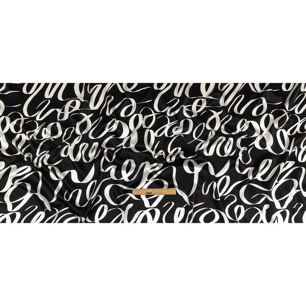 Mood Exclusive Italian Black Bean and White Calligraphic Squiggles Silk Charmeuse Mood Exclusive Italian Black Bean and White Calligraphic Squiggles Silk Charmeuse