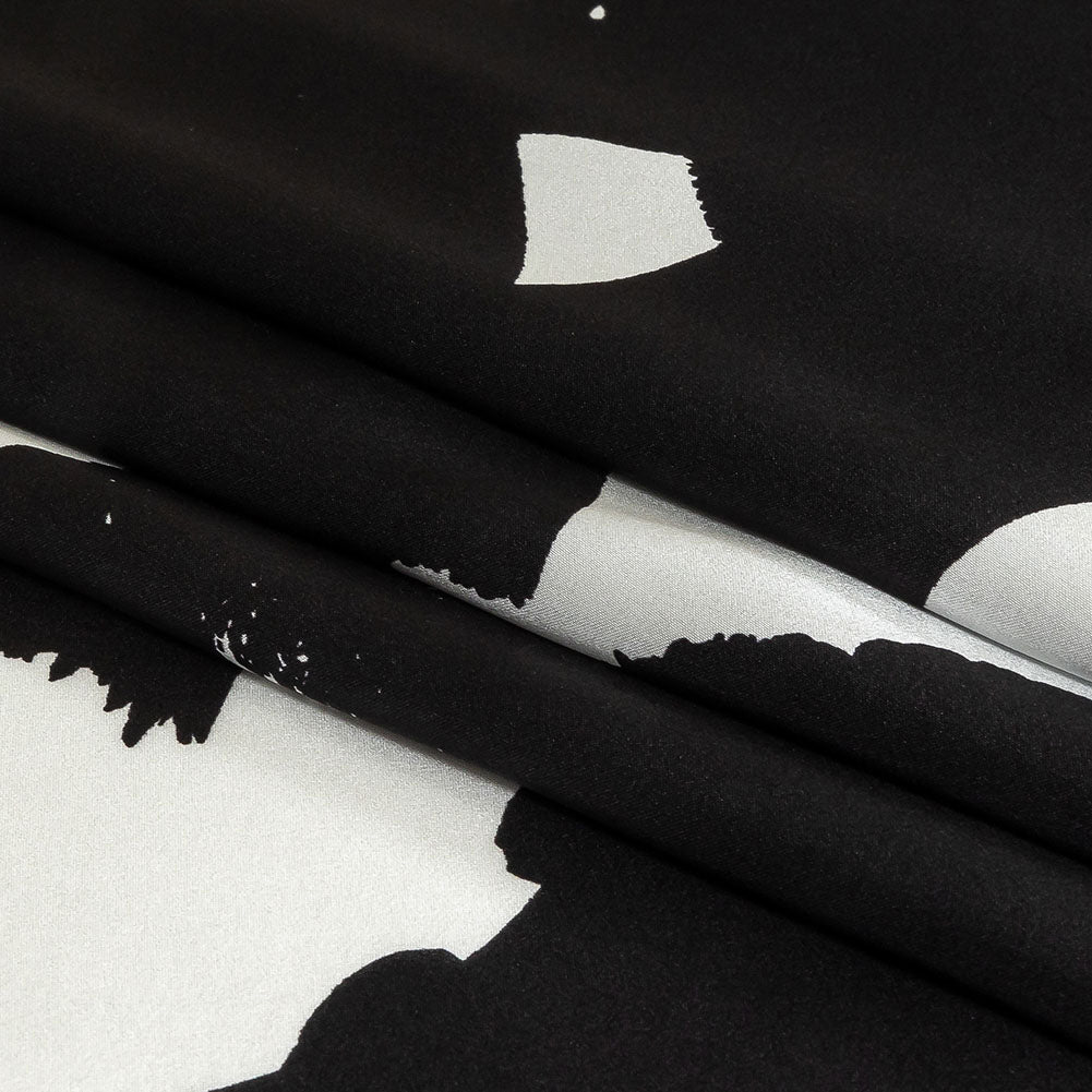 Mood Exclusive Italian White and Black Brushstrokes Silk Charmeuse Mood Exclusive Italian White and Black Brushstrokes Silk Charmeuse