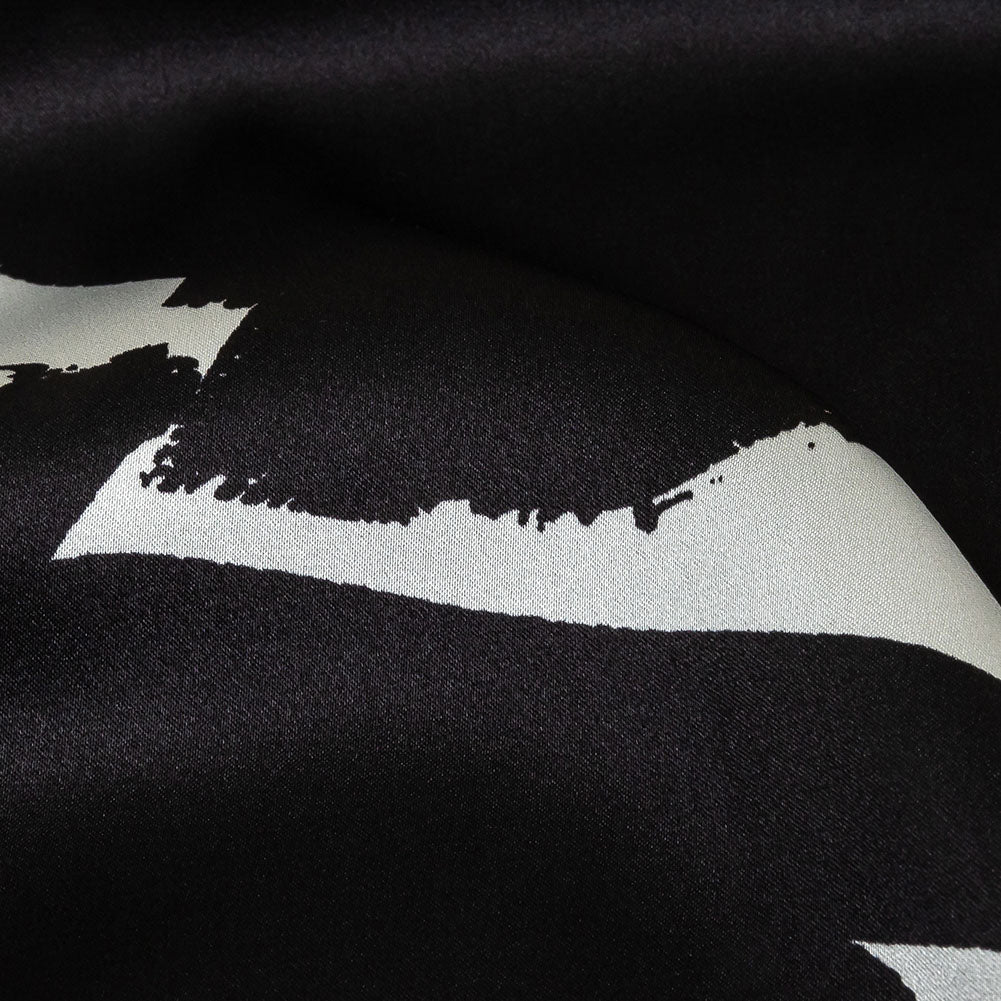 Mood Exclusive Italian White and Black Brushstrokes Silk Charmeuse Mood Exclusive Italian White and Black Brushstrokes Silk Charmeuse