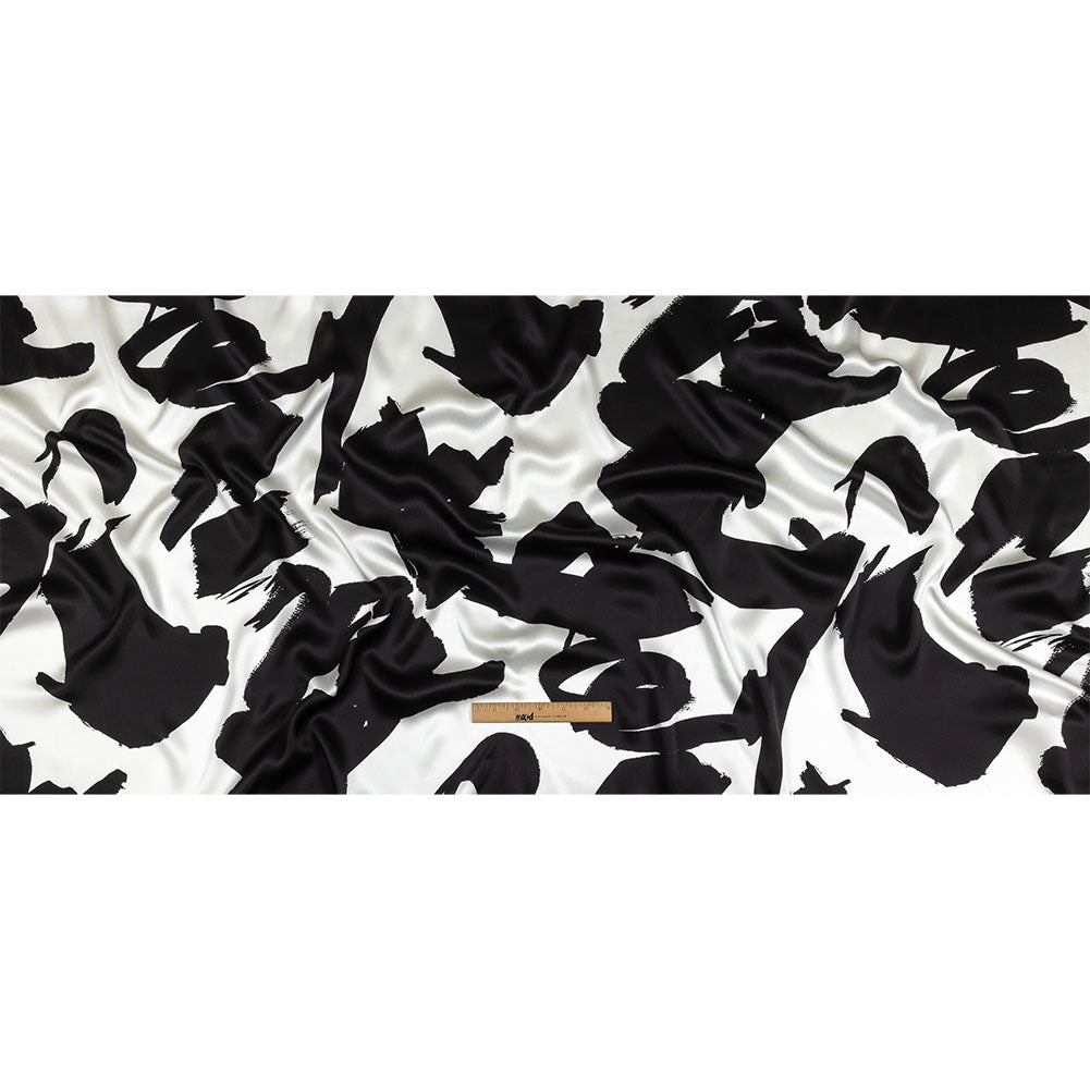 Mood Exclusive Italian White and Black Brushstrokes Silk Charmeuse Mood Exclusive Italian White and Black Brushstrokes Silk Charmeuse