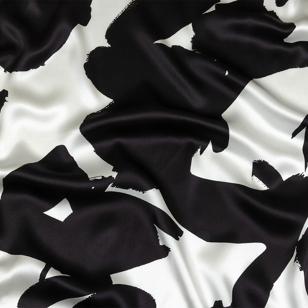 Mood Exclusive Italian White and Black Brushstrokes Silk Charmeuse Mood Exclusive Italian White and Black Brushstrokes Silk Charmeuse