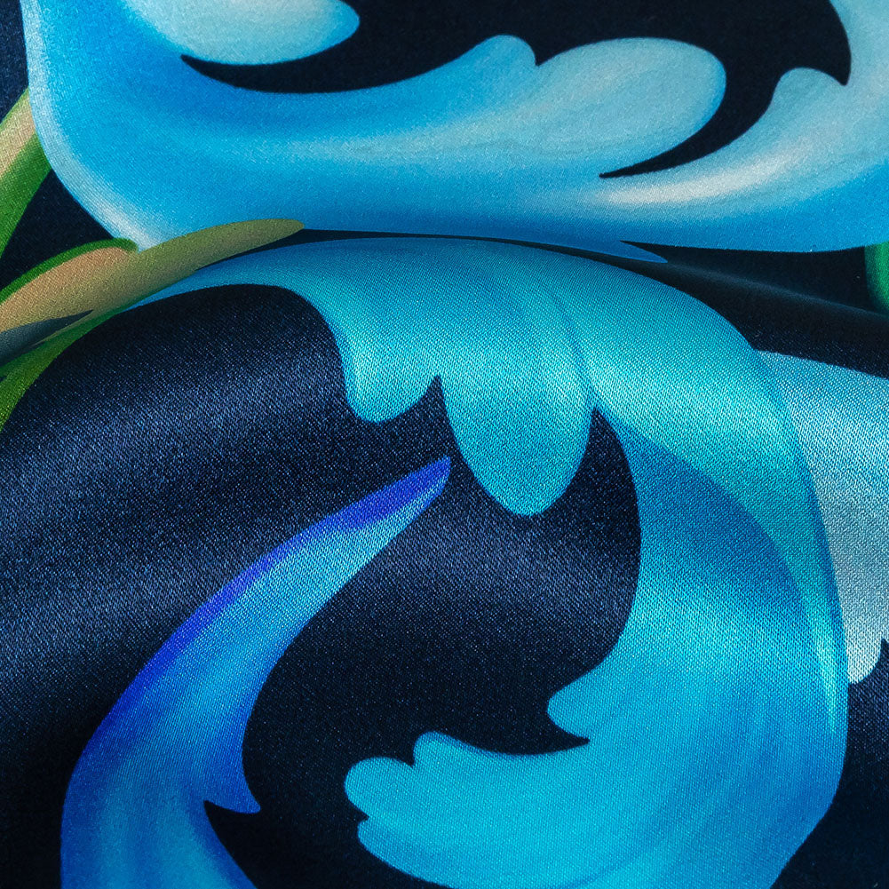 Mood Exclusive Italian Navy, Gold and Blue Ornate Swirls Silk Charmeuse Mood Exclusive Italian Navy, Gold and Blue Ornate Swirls Silk Charmeuse