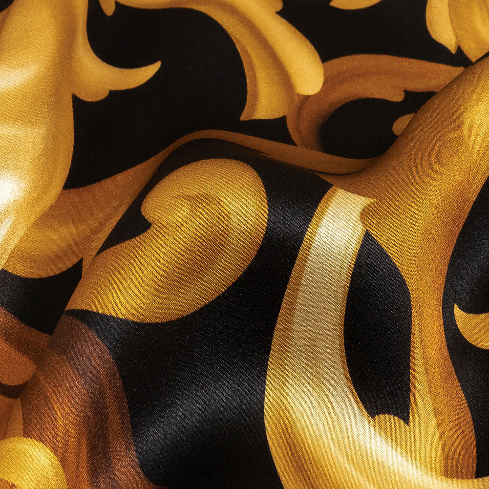 Mood Exclusive Italian Black and Gold Ornate Swirls Silk Charmeuse Mood Exclusive Italian Black and Gold Ornate Swirls Silk Charmeuse