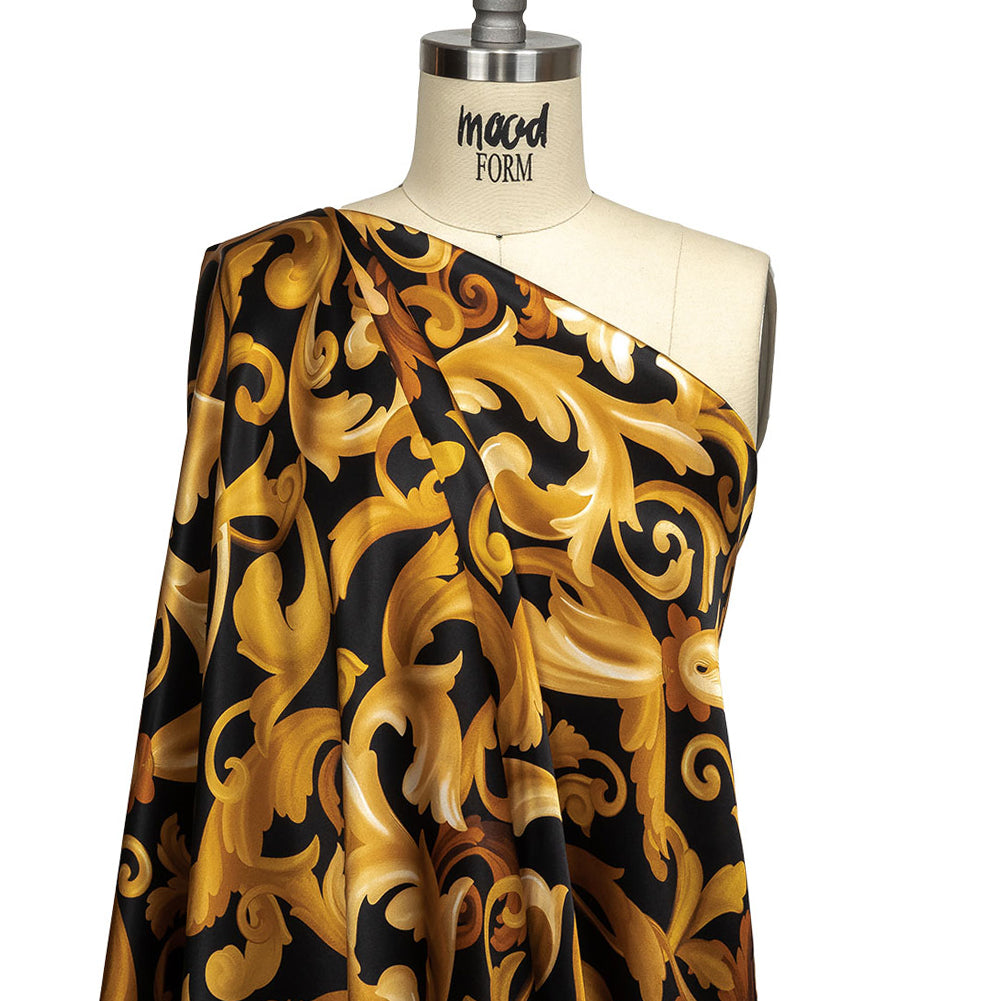 Mood Exclusive Italian Black and Gold Ornate Swirls Silk Charmeuse Mood Exclusive Italian Black and Gold Ornate Swirls Silk Charmeuse