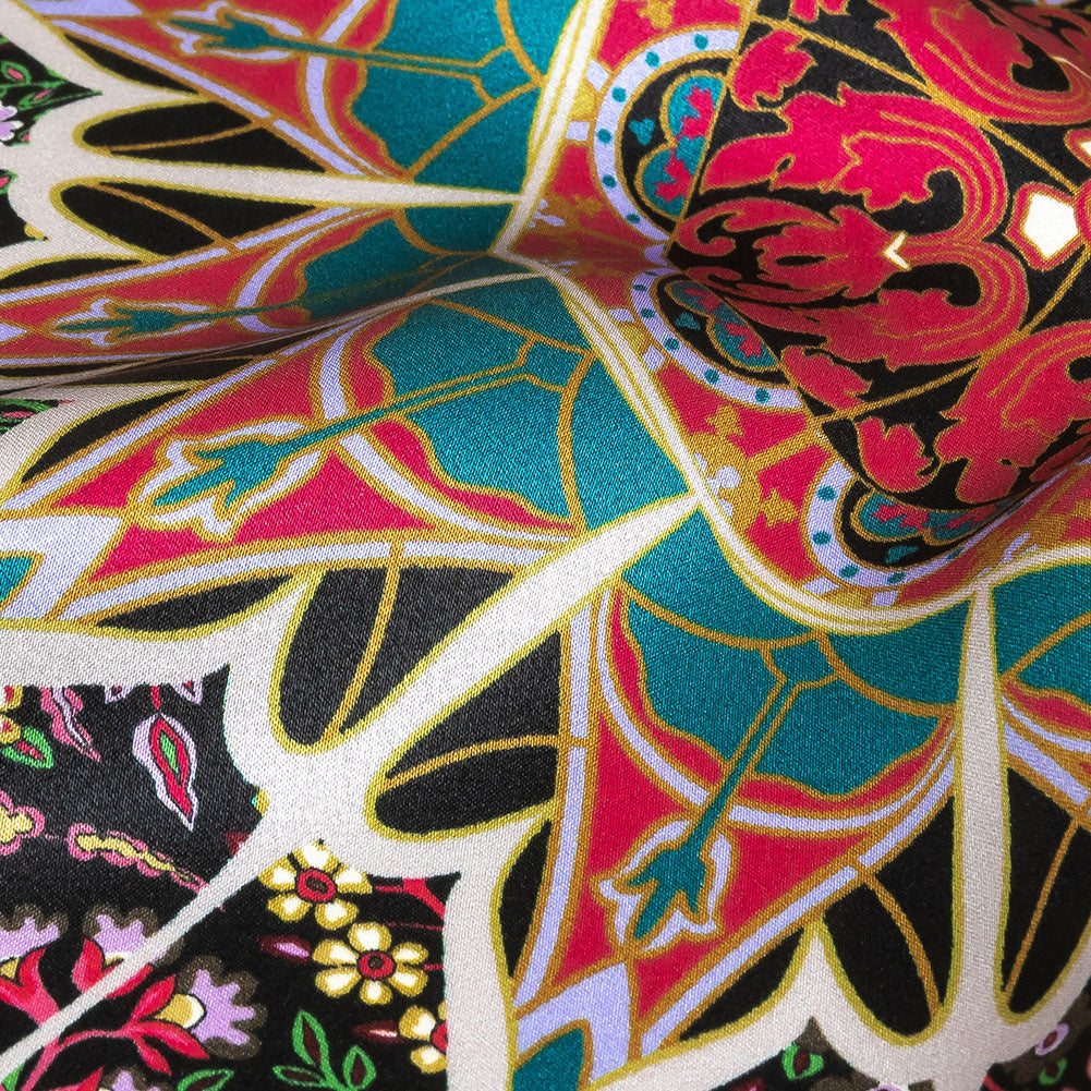 Mood Exclusive Italian Purple, Pink and Teal Medallion Silk Charmeuse Panel - Detail Mood Exclusive Italian Purple, Pink and Teal Medallion Silk Charmeuse Panel - Detail