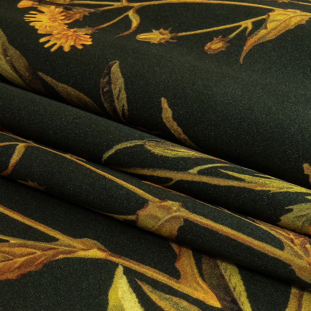 Mood Exclusive Italian Kombu Green, Red and Golden Yellow Botanical Silk Charmeuse Mood Exclusive Italian Kombu Green, Red and Golden Yellow Botanical Silk Charmeuse