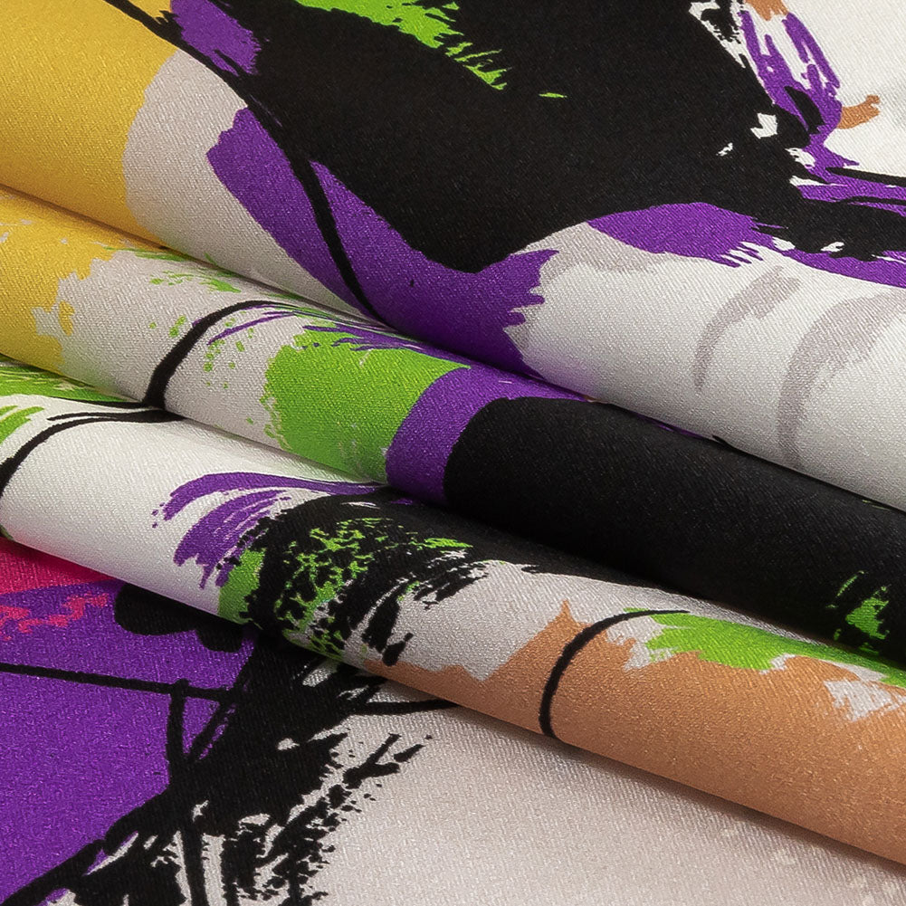 Mood Exclusive Italian Yellow, Raspberry Rose and Beige Linework and Brushstrokes Abstract Silk Charmeuse Mood Exclusive Italian Yellow, Raspberry Rose and Beige Linework and Brushstrokes Abstract Silk Charmeuse
