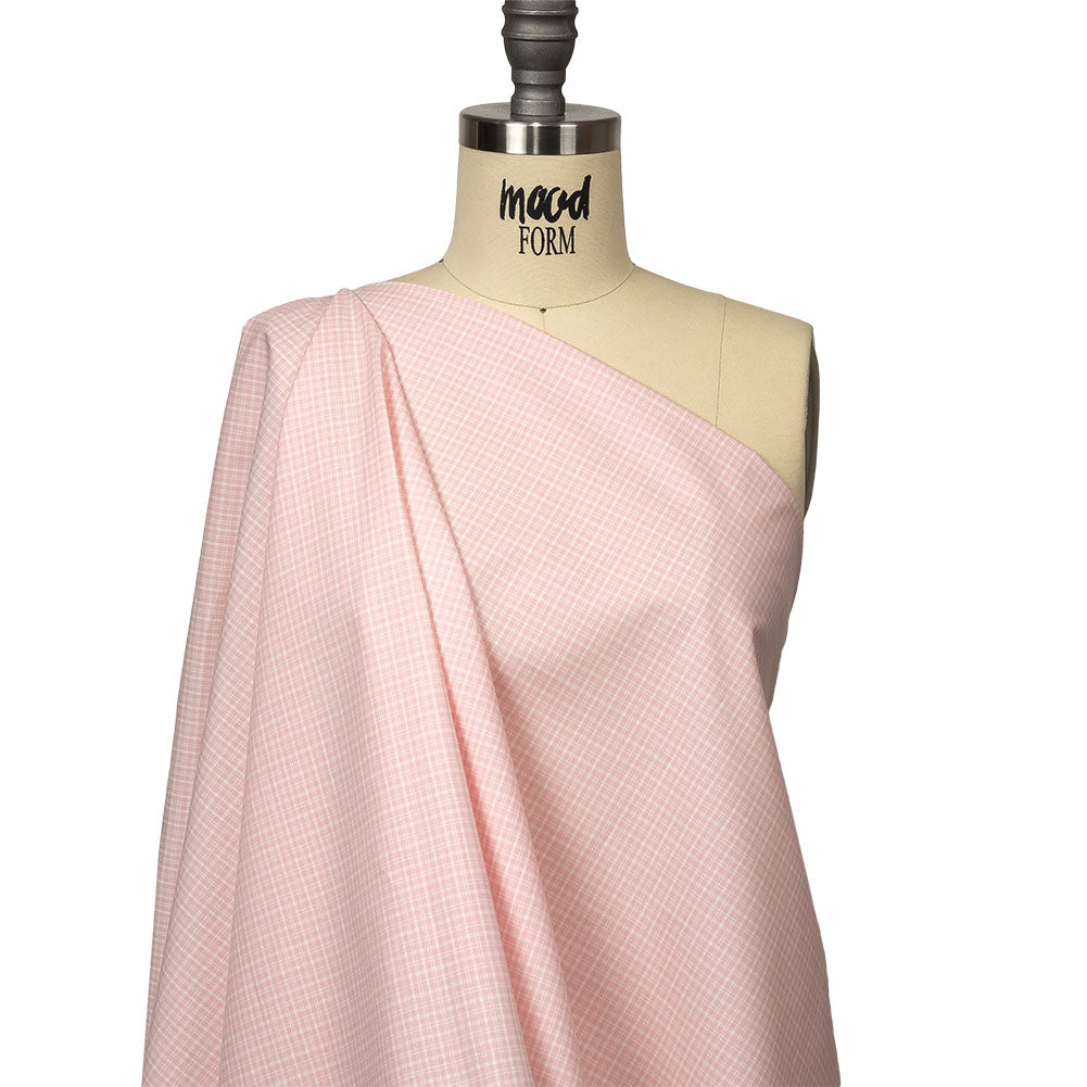Pima Cotton Shirting - Pink and White Plaid Drape Pima Cotton Shirting - Pink and White Plaid Drape