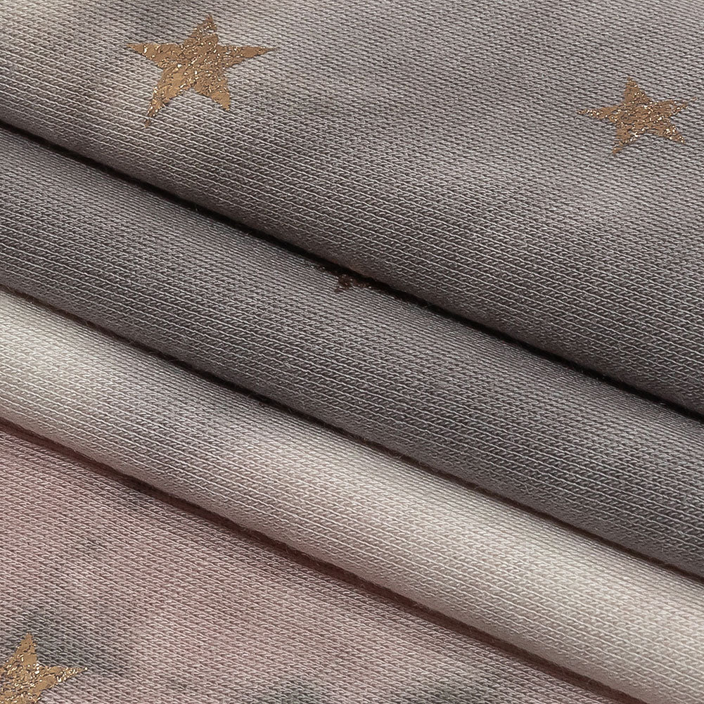 Pink, Olive and Metallic Gold Foiled Stars Stretch Rayon French Terry Folded Pink, Olive and Metallic Gold Foiled Stars Stretch Rayon French Terry Folded