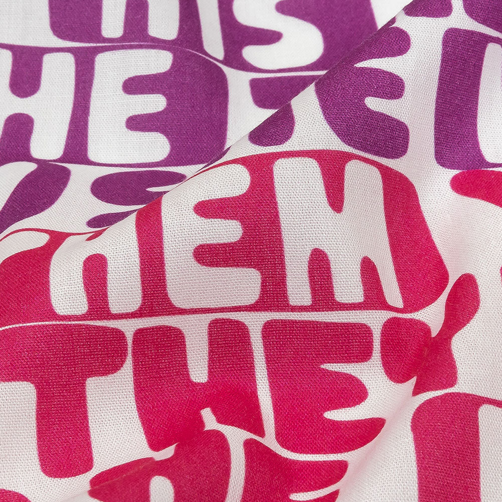 Mercerized Organic Egyptian Cotton Voile - Hot Pink, Blue and Purple Pronoun Stripes - More Than Words Print - Mood Exclusive Pride Collection Detail Mercerized Organic Egyptian Cotton Voile - Hot Pink, Blue and Purple Pronoun Stripes - More Than Words Print - Mood Exclusive Pride Collection Detail
