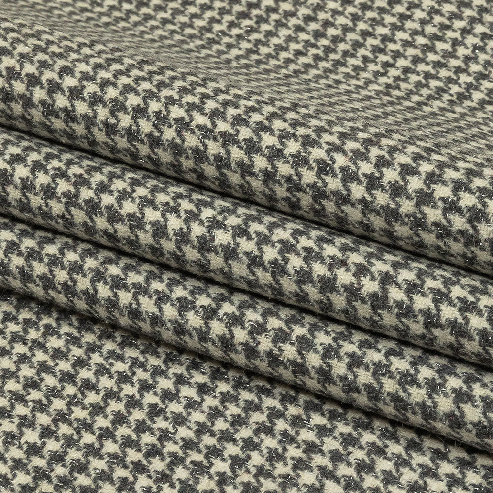 Gray, Ivory and Metallic Silver Houndstooth Brushed Polyester Woven Folded Gray, Ivory and Metallic Silver Houndstooth Brushed Polyester Woven Folded